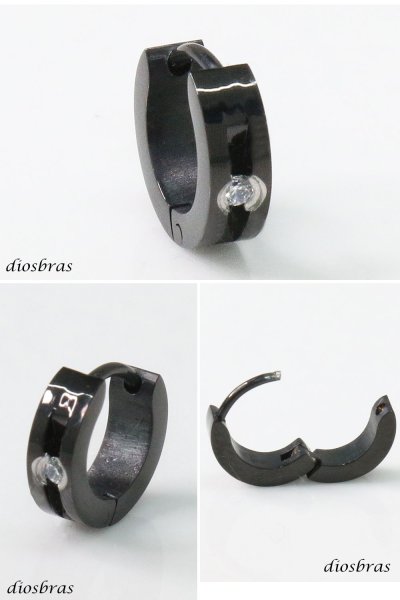 画像2: ステンレス フープピアス ジルコニア ブラック 金属アレルギー対応 メタル素材 シンプル 小さめ フープ  輪っか ピアス アクセサリー メンズ レディース 中折れ式 メール便なら送料無料 10mm (2)