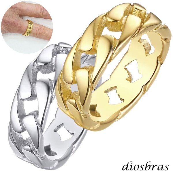 画像1: ステンレス  リング チェーン　喜平 リング シルバー 金属アレルギー対応 光沢 ゴールド 金 リング アクセサリー メンズ レディース (1)