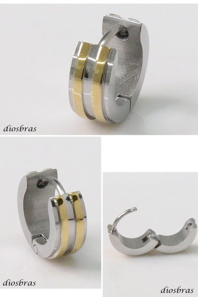 画像2: ステンレス フープピアス シルバー ゴールド 金属アレルギー対応 メタル素材 シンプル 小さめ フープ 輪っか ピアス メンズ アクセサリー レディース 中折れ式 10mm (2)