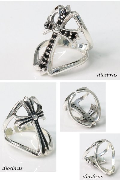 画像3: クロス フリーサイズ リング　シルバー925 シルバーリング  メンズ クロス 十字架 ジルコニア ブラック ホワイト シンプルクロス 極小 スターリングシルバー ゴシック 指輪 ring silver925 銀 シルバーアクセサリー 男性 女性 レディース 極小 シンプル ピンキー (3)