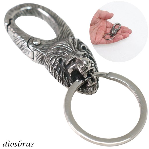 画像1: キーホルダー キーフック キーチェーン  シルバー  ライオン スカル ドクロ 骸骨 髑髏  亜鉛合金製 キーホルダー (1)