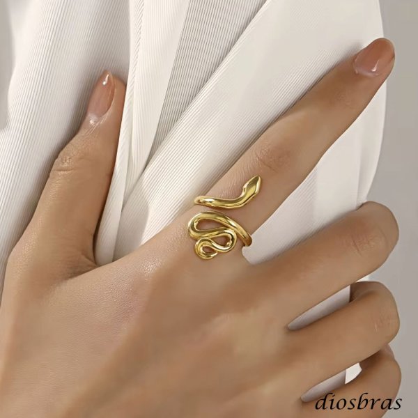 画像6: ステンレス  フリーサイズ スネーク 蛇 リング チェーン リング シルバー 金属アレルギー対応 光沢 ゴールド 金 リング アクセサリー メンズ レディース (6)