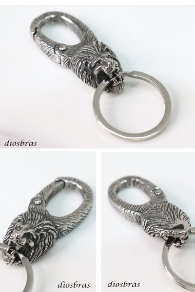 画像2: キーホルダー キーフック キーチェーン  シルバー  ライオン スカル ドクロ 骸骨 髑髏  亜鉛合金製 キーホルダー (2)