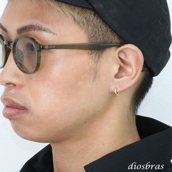 画像5: ステンレス フープピアス  3連ジルコニア シルバー ゴールド 金属アレルギー対応 メタル素材 シンプル 小さめ フープ  輪っか ピアス アクセサリー メンズ レディース 中折れ式 9mm (5)