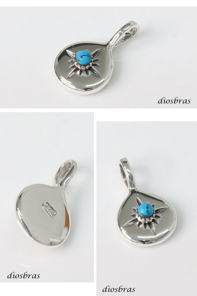 画像2: ターコイズ ペンダント トップ 太陽神　サンマーク  ペンダント ターコイズ しずく型 トルコ石 天然ターコイズ ネイティブアメリカン インディアンジュエリー シルバー925  ネックレス メンズ レディース メール便なら送料無料 (2)