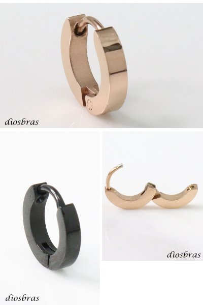 画像4: ステンレス フープピアス ブラック ローズゴールド ゴールド 金属アレルギー対応 光沢 メタル素材 シンプル 小さめ フープ ループ リング 輪っか ピアス アクセサリー メンズ レディース 中折れ式 10mm  メール便なら送料無料 (4)