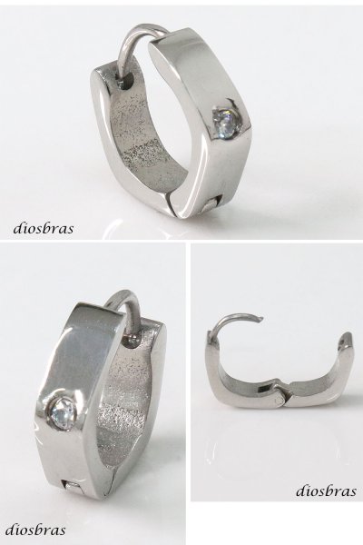 画像2: ステンレス フープピアス  ジルコニア シルバー 金属アレルギー対応 メタル素材 シンプル 小さめ フープ ループ リング 輪っか ピアス アクセサリー メンズ レディース 中折れ式 13mm (2)