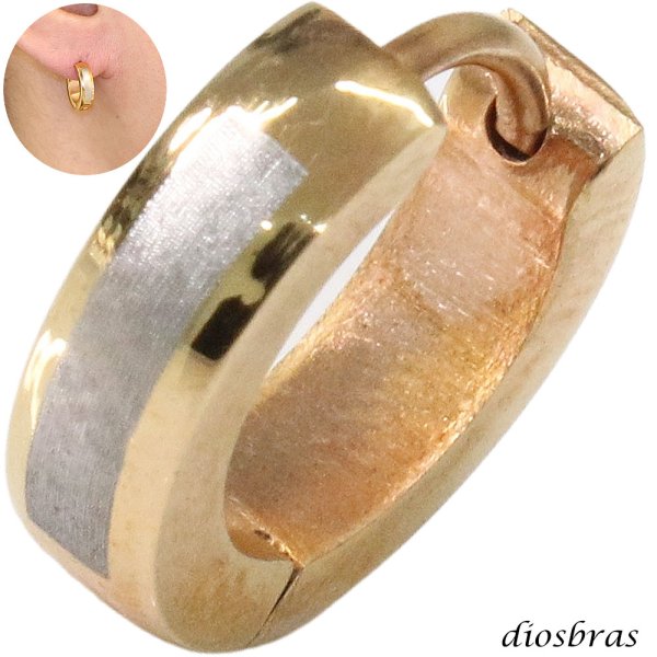 画像1: ステンレス フープピアス シルバー フロスト 金属アレルギー対応 ローズゴールド ライン メタル素材 シンプル 小さめ フープ ループ リング 輪っか ピアス メンズ アクセサリー レディース 中折れ式 14mm (1)