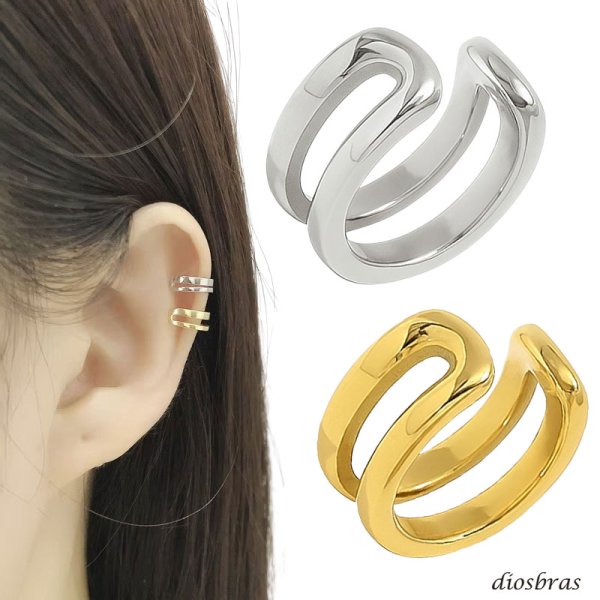 画像1: イヤーカフ シルバー 925　２連　フープ　リング ノンホール　ミニマム　ミニマリスト　ゴールド　シルバー 片耳　 金属アレルギー対応 刻印 片耳 片方販売ピアス メンズ レディース (1)