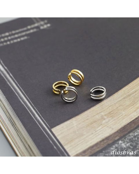 画像2: イヤーカフ シルバー 925　２連　フープ　リング ノンホール　ミニマム　ミニマリスト　ゴールド　シルバー 片耳　 金属アレルギー対応 刻印 片耳 片方販売ピアス メンズ レディース (2)