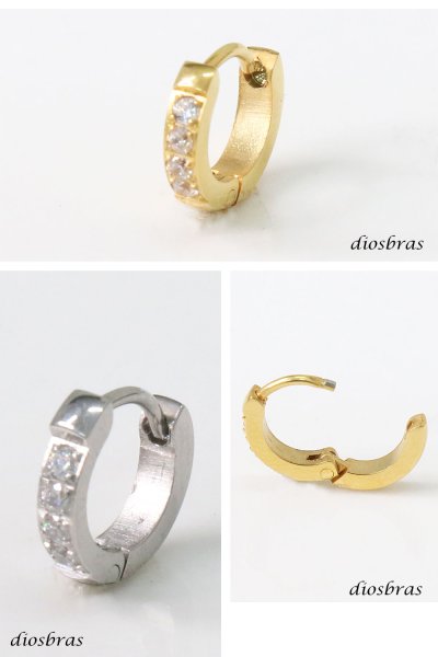 画像4: ステンレス フープピアス ゴールド シルバー ローズゴールド  ジルコニア 金属アレルギー対応 メタル素材 シンプル 小さめ フープ ループ リング 輪っか ピアス アクセサリー メンズ レディース 中折れ式 9mm (4)