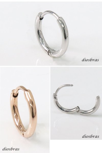 画像4: ステンレス フープピアス シルバー ローズゴールド 金属アレルギー対応 光沢 メタル素材 シンプル 小さめ フープ ループ リング 輪っか ピアス アクセサリー メンズ レディース 中折れ式 12mm  メール便なら送料無料 (4)