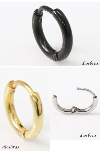 画像4: ステンレス フープピアス シルバー ブラック ゴールド 金属アレルギー対応 光沢 メタル素材 シンプル 小さめ フープ ループ リング 輪っか ピアス アクセサリー メンズ レディース 中折れ式 12mm メール便なら送料無料 (4)
