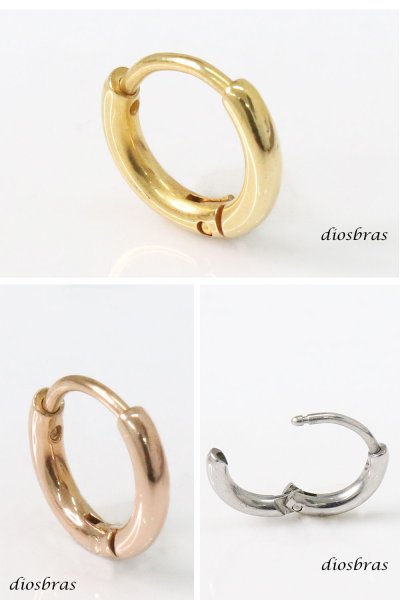 画像4: ステンレス フープピアス シルバー ローズゴールド ゴールド 金属アレルギー対応 光沢 メタル素材 ゴールド 金 シンプル 小さめ フープ ループ リング 輪っか ピアス アクセサリー メンズ レディース 中折れ式 8mm  メール便なら送料無料 (4)