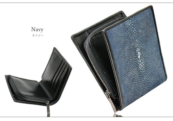 画像7: メンズ二つ折り レザーウォレット 本革 スティングレイ エイ革 ガルーシャ シンプルウォレット スリム 薄い 短財布 レザーウォレット 革財布 皮財布 ショートウォレット ウォレット 紳士財布 婦人財布 サイフ 二つ折り財布 メンズ レディース 財布 L型コインファスナー (7)