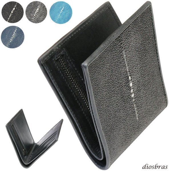 画像1: メンズ二つ折り レザーウォレット 本革 スティングレイ  スティングレー エイ革 シンプル スーパースリム 極薄 メンズ短財布 レザーウォレット 革財布 皮財布 ショートウォレット 本物 天然皮革 レディース 紳士財布 プレゼント 二つ折り財布 スティングレー ガルーシャ (1)