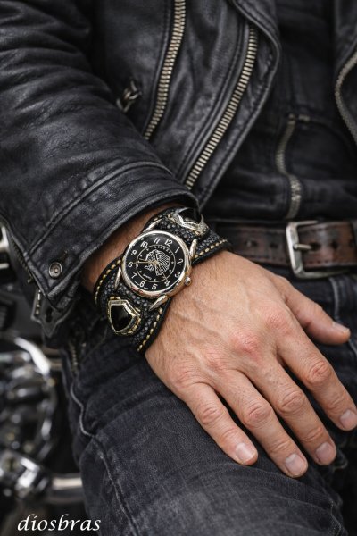 画像3: 【diosbras-ディオブラス-】サドルレザー　ダイヤモンド　パイソン　ヘビ　蛇革　時計　ベルト　ウォッチベルト　牛革　ベルト　ターコイズ　ヌメ革　バイカー　コンチョ　時計キット　レザーウォッチ　メイキングキット　半製品レザークラフト製品　【ＰＡ】【SA】 (3)