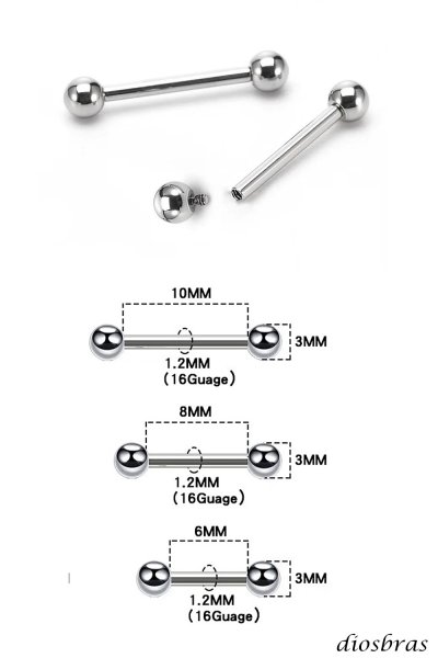 画像3: ストレートバーベル ボディーピアス ステンレス 16G 16ゲージ 鼻ピア ス 軟骨ピアス つけっぱなし ト ラガス 耳たぶ 舌ピ へそピアス インダストリアル (3)