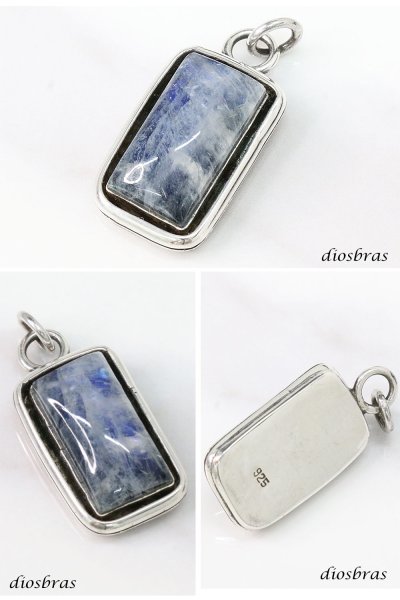 画像2: 一点物 ムーンストーン ブルームーンストーン ペンダント ネックレス シルバー９２５ ナバホ 四角  (2)