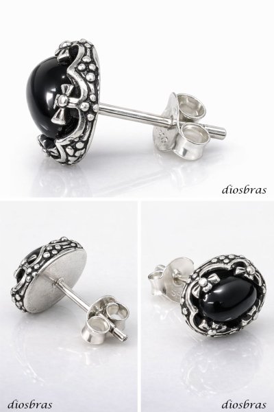 画像2: ピアス ブラックスター ムーンストーン ターコイズ アラベスク 王冠 クラウン クロス 十字架 ダイオプサイト ワンポイント ゴシック 本物シルバー925  ピアス 片方 パワーストーン ピアス片耳 片方販売ピアス メンズ レディース メール便なら送料無料 (2)