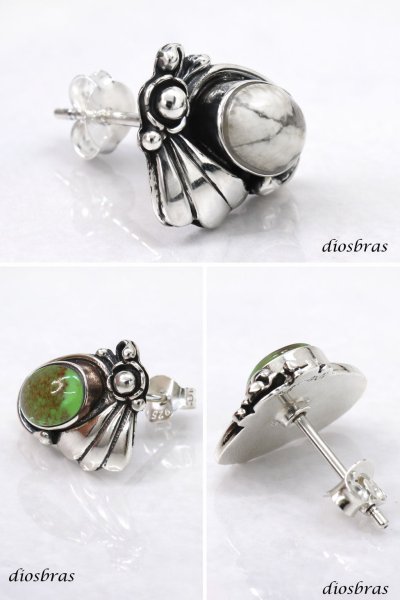 画像3: グリーン ターコイズ ピアス  本物シルバー925  ピアス 片方 トルコ石 ナバホ ネイティブアメリカン インディアン ジュエリー ワンポイント パワーストーン ピアス片耳 片方販売ピアス メンズ レディース 6 5mm メール便なら送料無料 (3)