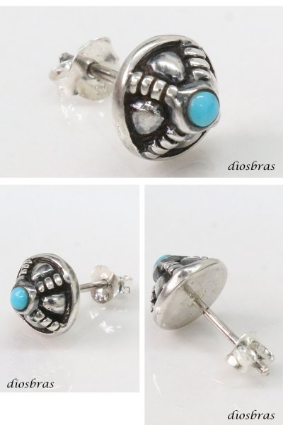 画像2: ターコイズ ピアス 本物シルバー925  ピアス 片方 パワーストーン ピアス片耳 片方販売ピアス メンズ レディース ネイティブ インディアンジュエリー ロープ 縄 (2)