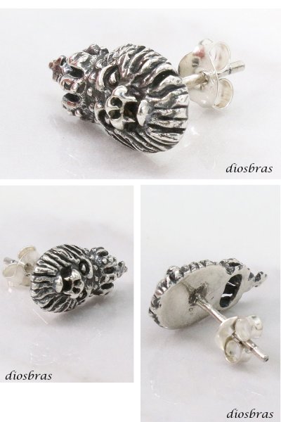 画像2: ライオン 王冠 クラウン ピアス シルバー９２５ ピアス メンズ レディース イヤリング アクセサリー【骸骨】シルバー９２５◇ライオンヘッド◇ピアス◇片方ピアス メンズ レディース (2)