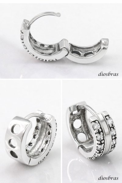 画像2: ジルコニア リング シルバー９２５  フープピアス ピアス メンズ レディース イヤリング アクセサリー フープ２連 シルバー９２５ 片方ピアス メンズ レディース 12mm (2)