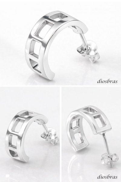 画像2: フープピアス  リング ピアス シルバーエッジ ハーフピアス カット ９２５ ピアス メンズ レディース フープ 本物シルバー９２５ 片方ピアス メンズ レディース  15mm (2)