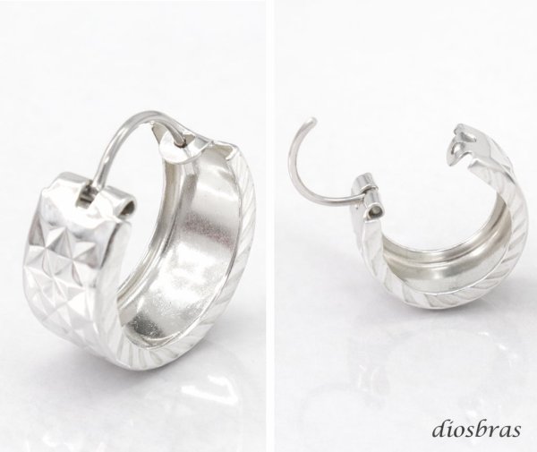 画像2: フープピアス  リング ピアスダイヤモンドカット シルバーエッジ　カット ９２５ ピアス メンズ レディース フープ 本物シルバー９２５ 片方ピアス メンズ レディース 鏡面 ミラーカット 15mm (2)