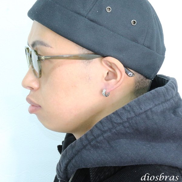 画像3: ジルコニア リング シルバー９２５  フープピアス ピアス メンズ レディース イヤリング アクセサリー フープ２連 シルバー９２５ 片方ピアス メンズ レディース 12mm (3)