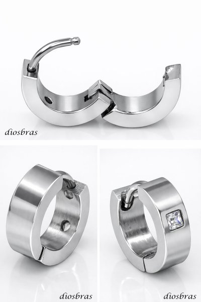 画像2: ステンレス フープピアス ジルコニア シルバー 金属アレルギー対応 メタル素材 シンプル 小さめ フープ ループ リング 輪っか ピアス アクセサリー メンズ レディース 中折れ式 13mm (2)