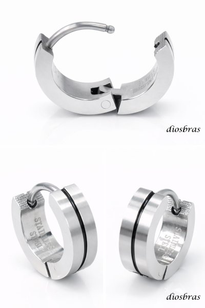 画像2: ステンレス フープピアス シルバー 金属アレルギー対応 メタル素材 シンプル 小さめ フープ ループ リング 輪っか ピアス  メンズ アクセサリー レディース 中折れ式 13mm (2)