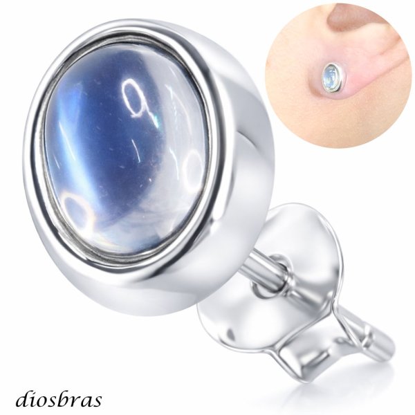 画像1: ムーンストーン ピアス　ブルームーンストーン　本物シルバー925/　ピアス 丸 片方 パワーストーン/ピアス片耳・片方販売ピアス メンズ レディース (1)