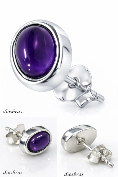 画像2: アメジスト ピアス 楕円 オーバル ワンポイント しずく 本物シルバー925  ピアス 片方 パワーストーン ピアス片耳 片方販売ピアス メンズ レディース イヤリング (2)
