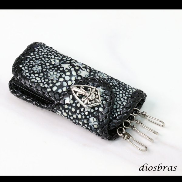 画像8: キーケース　４連　ガルーシャ　スティングレイ メンズ レディース 本革 スティングレー スター エイ革 梅花皮 かいらぎ イバラエイ ガルーシャ   スタースティングレー バイカー 牛革 ハンドメイド　コンチョ (8)