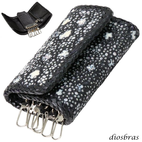 画像1: キーケース　6連　ガルーシャ　スティングレイ メンズ レディース 本革 スティングレー スター エイ革 梅花皮 かいらぎ イバラエイ  スタースティングレー バイカー 牛革 ハンドメイド 三つ折り財布 財布 レザーウォレット ウォレット バイカー ハーフウォレット (1)