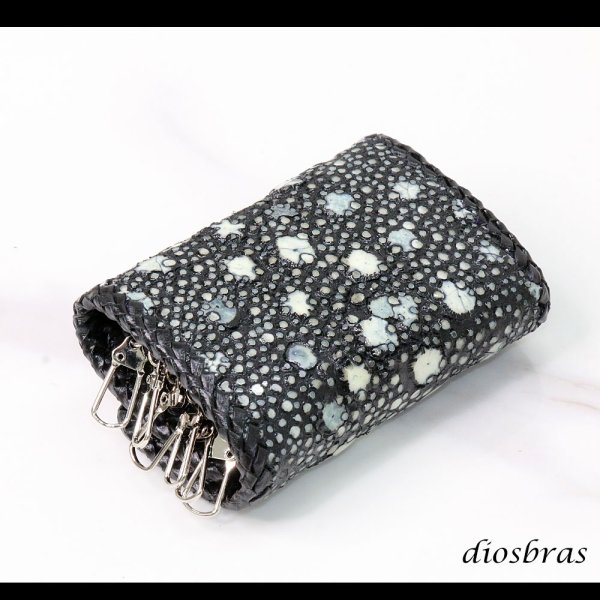 画像5: キーケース　6連　ガルーシャ　スティングレイ メンズ レディース 本革 スティングレー スター エイ革 梅花皮 かいらぎ イバラエイ  スタースティングレー バイカー 牛革 ハンドメイド 三つ折り財布 財布 レザーウォレット ウォレット バイカー ハーフウォレット (5)