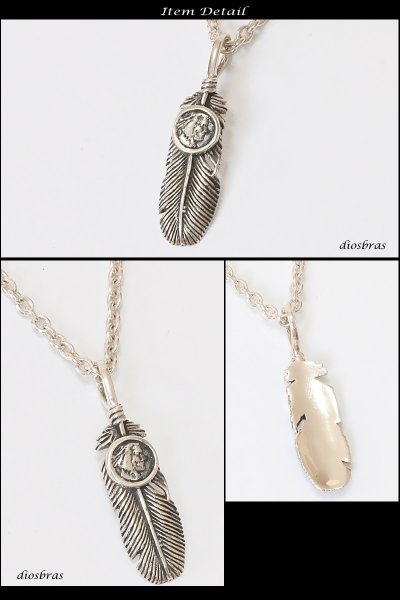 画像2: シルバー925素材 フェザー トップ フェザーネックレス ハンドメイドネックレス インディアンフェイス インディアンジュエリー ネイティブ シルバー925ペンダント フェザー イーグル  パーツ ネックレス メンズ レディース 深堀り仕上げ  (2)