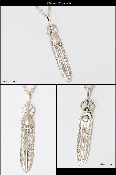 画像2: シルバー925素材 フェザー トップ ハートフェザー フェザーネックレス ハンドメイドネックレス インディアンジュエリー ネイティブ シルバー925ペンダント フェザー イーグル  パーツ ネックレス メンズ レディース 大 (2)