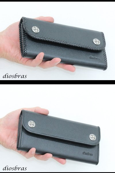 画像7: 長財布 クロス トラッカーウォレット シルバー925製 コンチョ 十字架 レザーウォレット 革財布 本革 レザー シュリンクレザー かぶせ財布 ウォレット ハンドメイド 牛革 レディース おしゃれ スリム メンズ長財布  男性 女性 メンズ財布 ファスナー カード収納 大容量 (7)