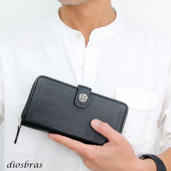 画像3: 長財布 クロス トラッカーウォレット シルバー925製 コンチョ 十字架 レザーウォレット 革財布 本革 レザー シュリンクレザー かぶせ財布 ウォレット ハンドメイド 牛革 レディース おしゃれ スリム メンズ長財布  男性 女性 メンズ財布 ファスナー カード収納 大容量 (3)