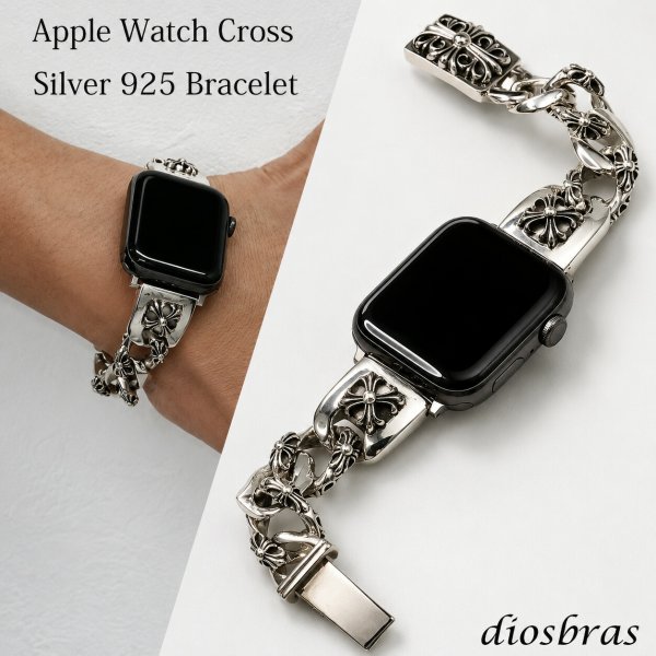 画像1: アップルウォッチ  シルバー925 バンド  ブレス　クロス　十字架  メンズ apple watch  高級 一体型 　高級ベルト ベルト 44mm 45mm  46mm 49mm シリーズ10  おしゃれ (1)