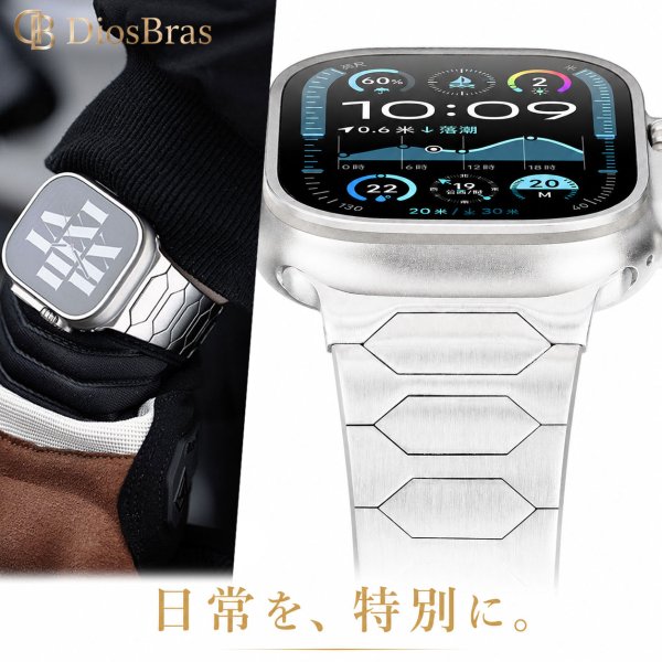 画像1: アップルウォッチ バンド  ベルト apple watch ステンレス バンド 49mm 44mm/45mm/46ｍｍ ULTRA ウルトラ バンド ベルト  高級  バタフライバックル ブラック オレンジ メンズ  スポーツ   6 /7/8/9/10/11/ULTRA/SE ステンレススチール (1)