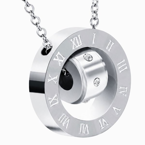 画像6: ローマ数字 ２連リング　ペンダント ジルコニア フープ ペンダント ステンレス ゴールド　シルバー トップ  ネックレス メイン ペンダントトップ マリア ネックレス メダイ ステンレスチェーンセット (6)