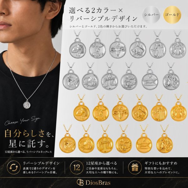 画像1: 星座 星 ペンダント ステンレス　ペンダント ゴールド　シルバー トップ  ネックレス メイン ペンダントトップ １２星座 ネックレス ステンレス チェーン 45cmセット (1)