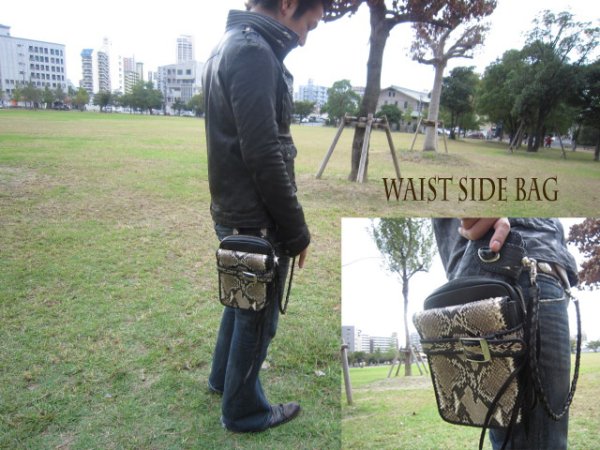 画像5: 【アウトレットセール】本革 サイドバック ダイヤモンドパイソン使用 蛇革 ウエストバック 牛革 ウォレットホルダー サイドバック 携帯 タバコ ケース【diosbras-ディオブラス-】 (5)