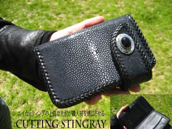 画像4: 【diosbras-ディオブラス-】スティングレイエイ革  カッティング ハーフウォレット サドルレザー バイカーズ ショートウォレット ウォレット ヌメ革 シルバー レザーウォレット コンチョ 短財布 財布【CE】 (4)