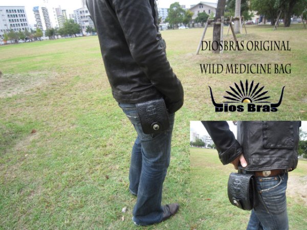 画像5: 【diosbras-ディオブラス】メディスンバッグ 本革 黒 ブラック クロコダイル 鰐革 サドルレザー メディスンバック /バイカーズ/牛革/ウェストバック/シルバー925/コンチョ/スティングレイ【CL】 (5)