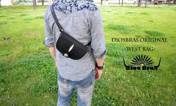 画像4: 【diosbras-ディオブラス-】ウェストバック スティングレイ エイ革&牛革コンビ サイドバック バイカー /牛革 ウェストポーチシルバーコンチョ【EI】 (4)